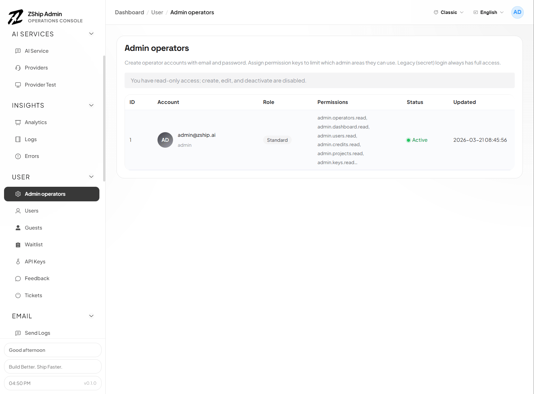管理后台 — 操作员角色与权限