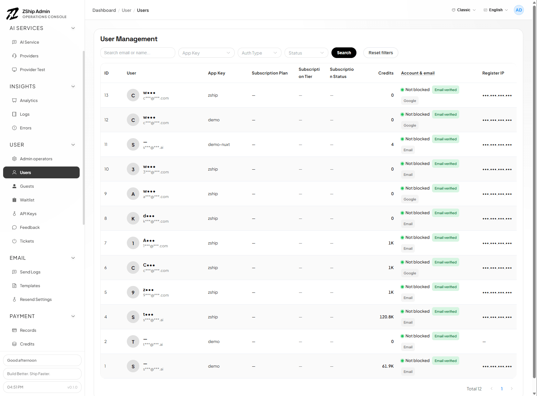 管理后台 — 用户管理