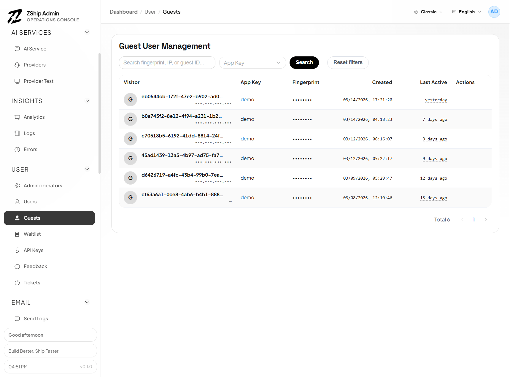 管理后台 — 访客用户