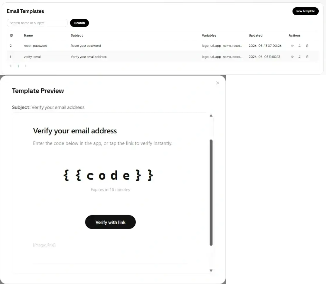 Admin email templates